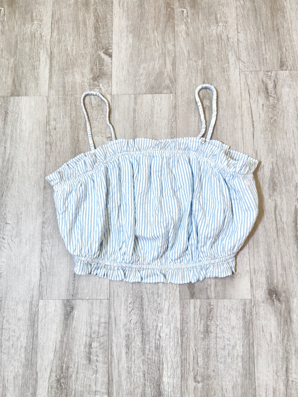Plus Size 1X Light Blue Striped 100% Cotton Smocked Summer Cropped Tank Top NWT